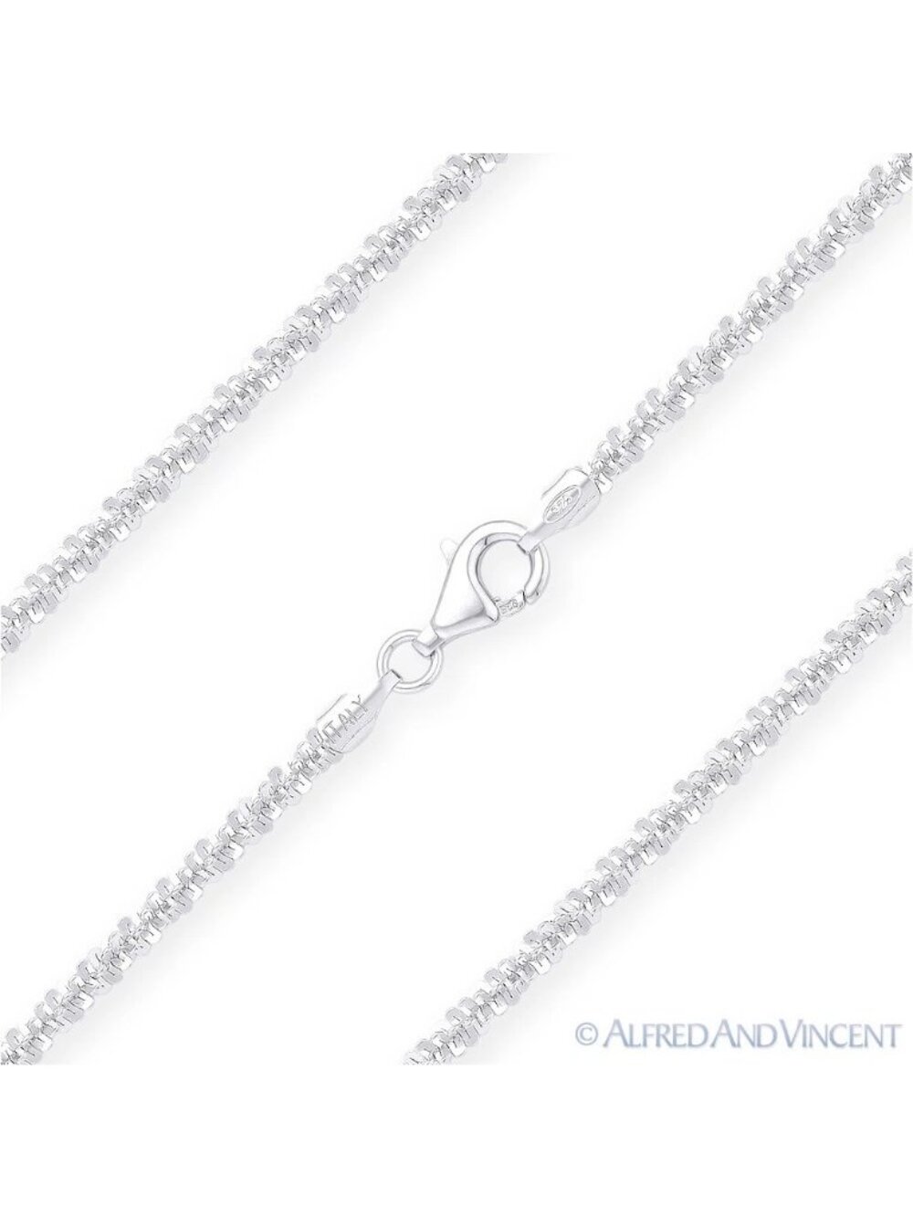 2.1mm Roc Link Italian Sparkle Chain Necklace in Solid .925 Sterling Silver 16"